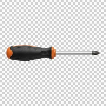 Phillips head screwdriver with orange and black rubber grip on transparent .. Foto stock