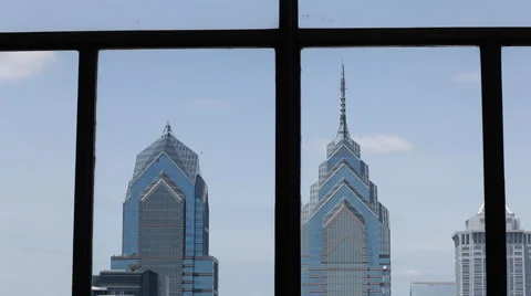 Philly Skyline Static Shot From Window Stock Footage 60111203