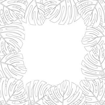 Philodendron Monstera Leaf Border Outline Illustrazione stock