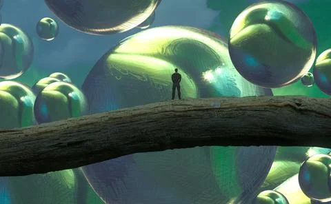 Philosopher in imaginary world. Alternative realm. Surrealism. Stock Illustration