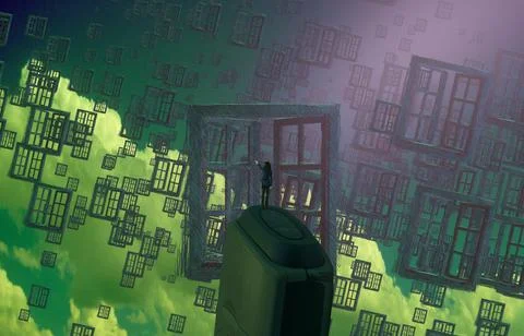 Philosopher in imaginary world. Alternative realm. Surrealism. Stock Illustration