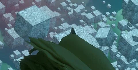 Philosopher in imaginary world. Alternative realm. Surrealism. Stock Illustration