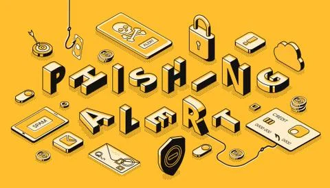 Phishing alert isometric projection concept 스톡 일러스트