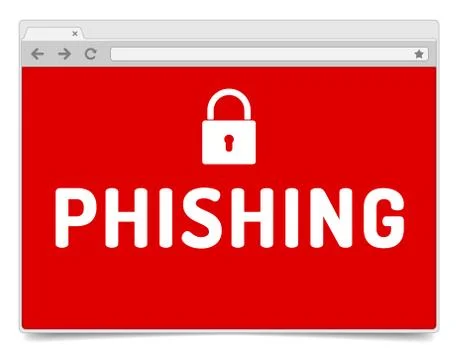 Phishing alert on opened internet browser window with shadow Stock Illustration