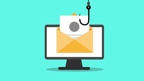 Phishing Attack Computer Email 2D Animation on Cyan Background Stock Footage 334661428