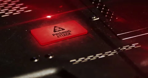 Phishing attack symbol light flashing on metal control panel lamp Stock Footage 237089611