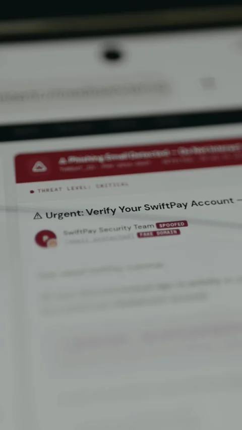 Phishing attempt detected in a message urging urgent bank account verification Stock Footage 332892236