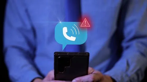 Phishing call is received. Mobile scam alert and cybersecurity threat concept Stock Photos
