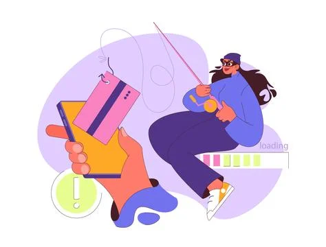 Phishing concept. Deceptive hacker baits an unsuspecting user's phone, 스톡 일러스트