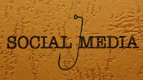 Phishing Concept with Fish Hook Over Social Media Background Stock Footage 334079526