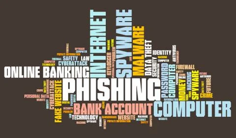 Phishing concept graphics - compromised computer security. Word cloud. Stock Illustration