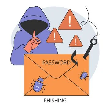 Phishing data theft technology. Cyber attack, hacker stealing personal Stock Illustration
