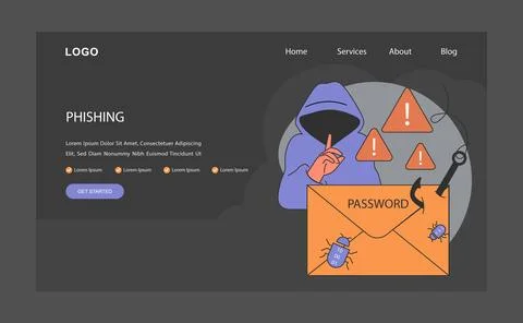 Phishing data theft technology web banner or landing page dark or night Illustrazione stock