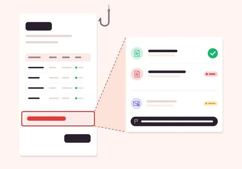 Phishing document scam flat design vector illustration with invoice page, Stock Illustration