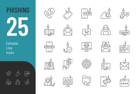 Phishing Editable Icons set. Stock Illustration