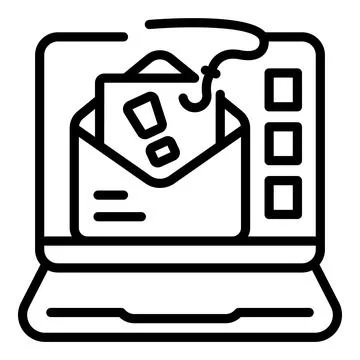 Phishing email being caught by a hook on a laptop screen Illustrazione stock