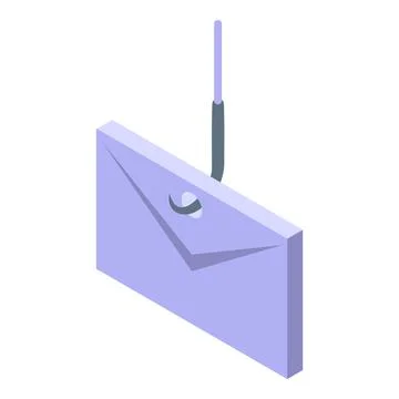 Phishing email hanging on hook representing online fraud Illustrazione stock