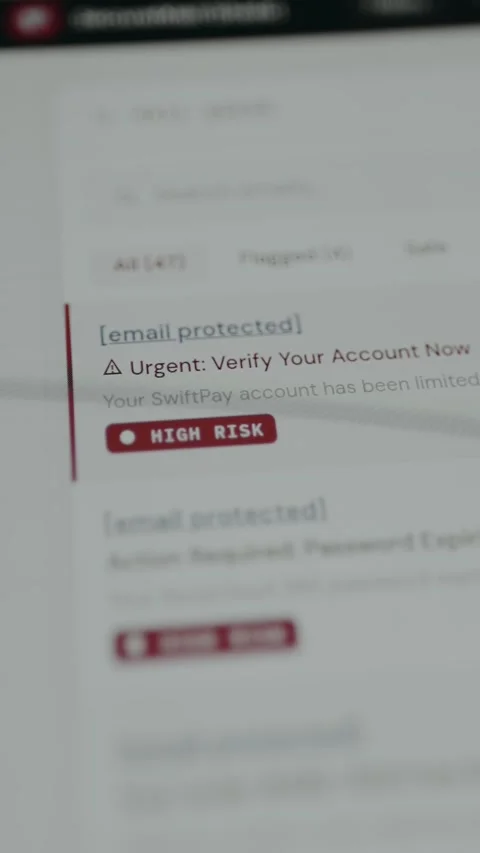 Phishing email received with urgent verification request in the subject line Stock Footage 332892165