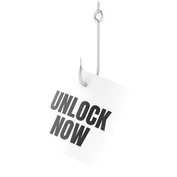 Phishing hook with Unlock Now text. 3D rendering Stock Illustration