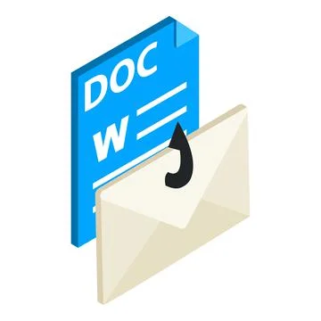 Phishing icon isometric vector. Hooked closed mail envelope and doc file format Stock Illustration