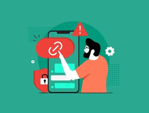 Phishing link detection with mobile security, suspicious link alerts and safe Stock Illustration