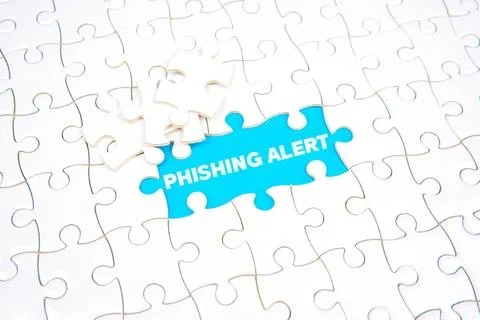 Phishing link warning concept with missing puzzle piece on blue background Stock Photos
