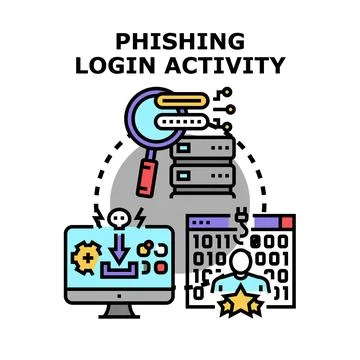 Phishing login activity detecting cyber security risk Stock Illustration