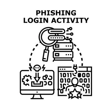 Phishing login activity detecting cyber security risk Stock Illustration