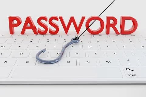 Phishing password data with keyboard and hook symbol 3d illustration Stock Illustration