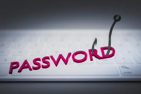 Phishing password data with keyboard and hook symbol 3d illustration Stock Illustration
