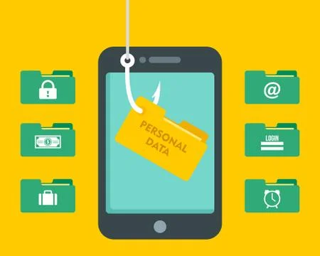 Phishing personal data hack concept background, flat style Illustrazione stock