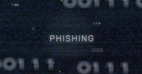 Phishing text animation over binary code and digital data background Stock Footage 305292629