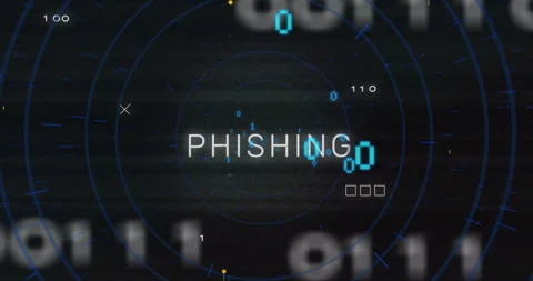 Phishing text animation over digital security elements and binary code Stock Footage 304020655