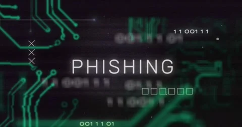 Phishing text animation over digital circuit board and binary code background Stock Footage 328087912