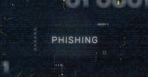 Phishing text image over binary code and digital data background 写真素材