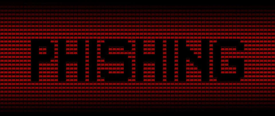Phishing text on red laptops background illustration Illustrazione stock