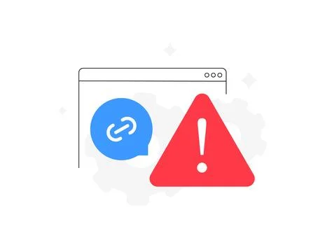 Phishing warning icon alert. Browser chat with suspicious sync link and red Stock Illustration
