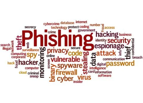 Phishing, word cloud concept Illustrazione stock