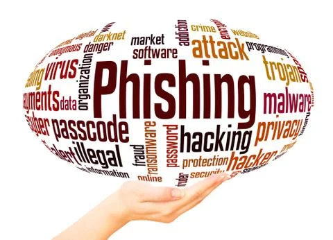 Phishing word cloud hand sphere concept 스톡 일러스트