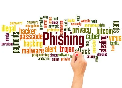 Phishing word cloud hand writing concept Illustrazione stock