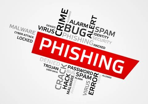 PHISHING word cloud, tag cloud, vector graphics - security concept Stock Illustration