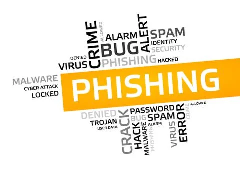 PHISHING word cloud, tag cloud, vector graphic - security concept 스톡 일러스트
