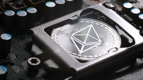 Phisical ethereum silver coin on CPU socket Stock-Footage 161155815