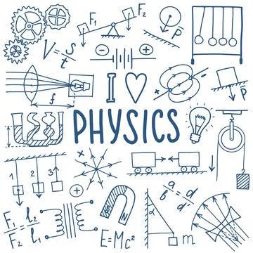 Phisics symbols icon set. Science subject doodle design. Education and study 库存插图