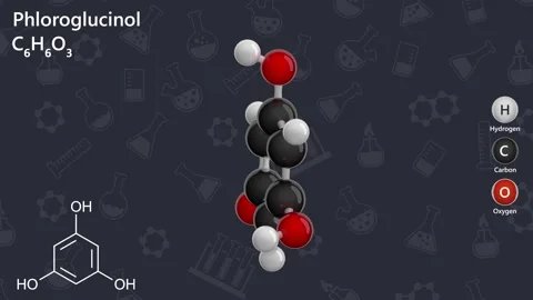 Phloroglucinol. Antispasmodic. 3D model. Dark background. 3D rendering Stock Footage 290090662