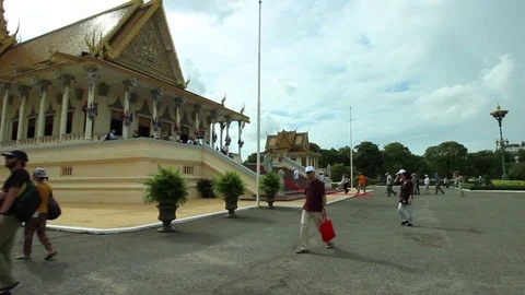 PHNOM PENH CAMBODIA - CIRCA 2016 -royal palace complex wide angle tracking shot Stock Footage 76380652