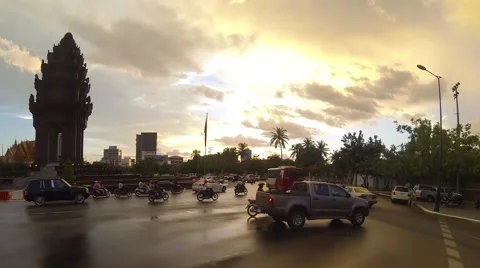 Phnom Penh Independence Monument Sunset Time Lapse Stock Footage 47687346