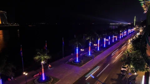 Phnom Penh Night Timelapse (Riverside) 库存影片 85733922