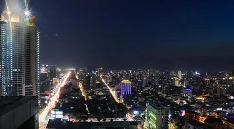 Phnom Penh Overview at Nighttime Stock Photos