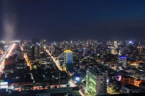 Phnom Penh Overview at Nighttime Stock Photos
